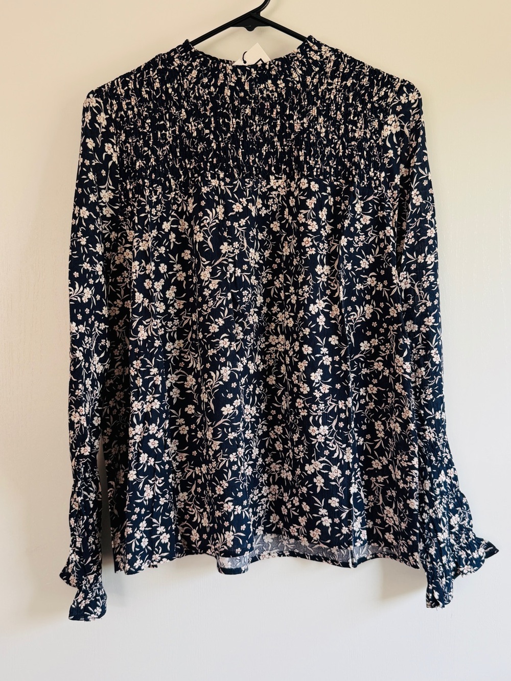 THML Floral Smocked Neck Long-Sleeve Skirt - Navy Cream